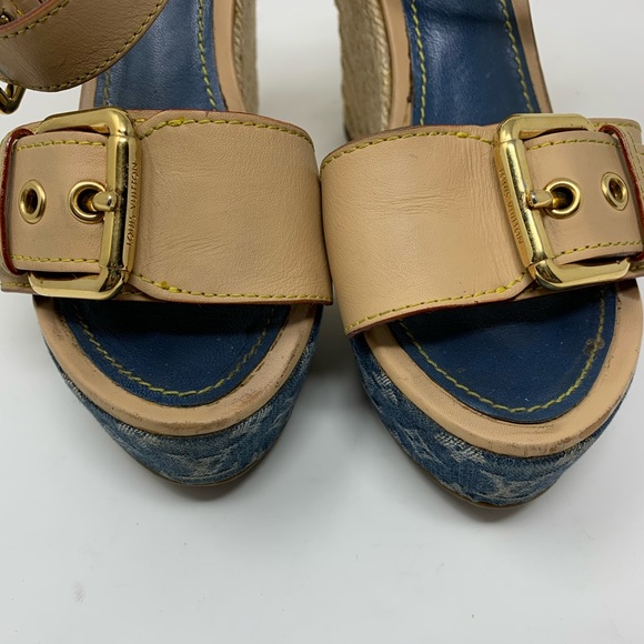 Louis Vuitton Shoes | Louis Vuitton Denim Monogram Espadrille Wedges | Poshmark